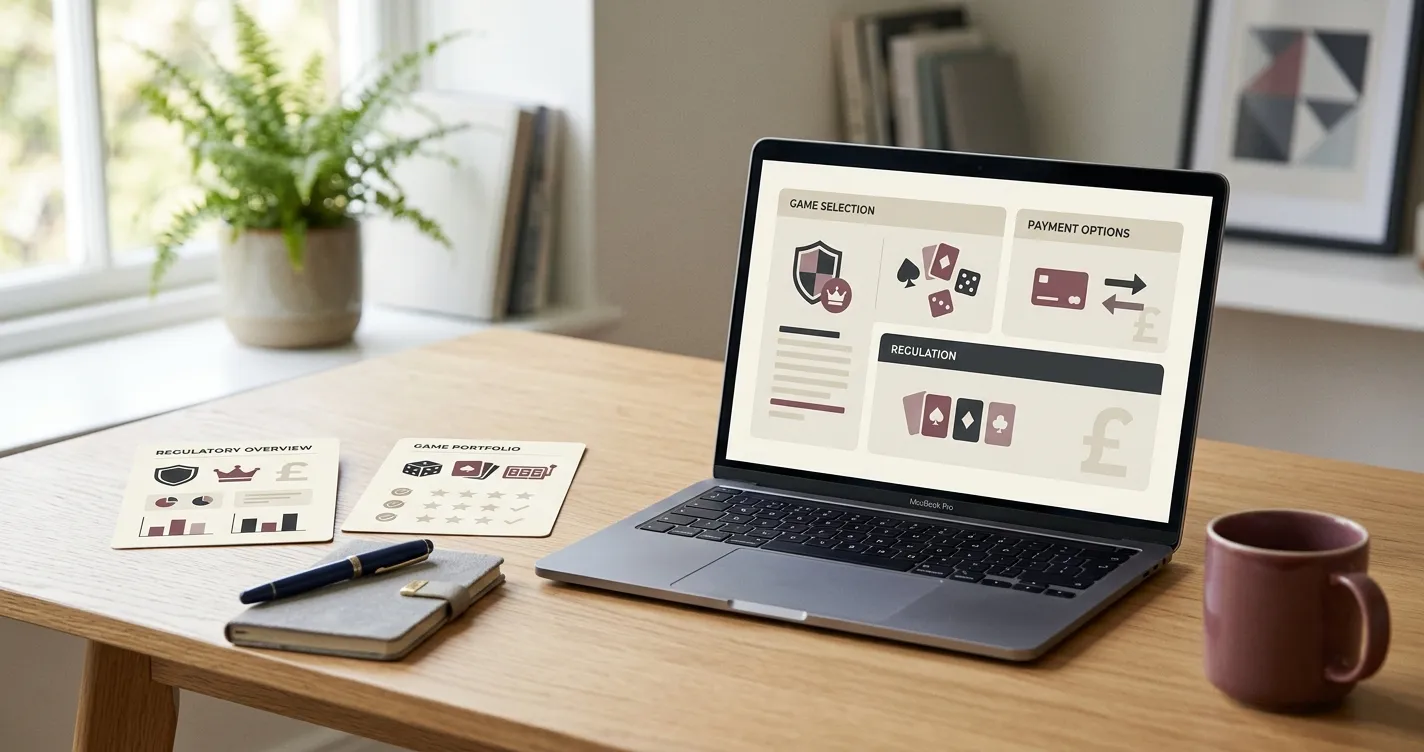 Editorial illustration of a UK player comparing online casino features