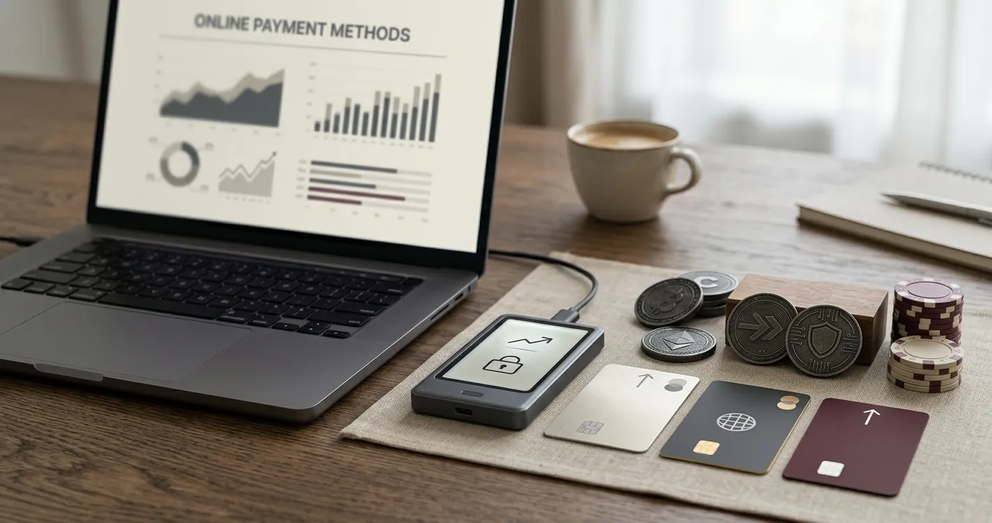 Editorial illustration representing card, e-wallet and crypto payment categories